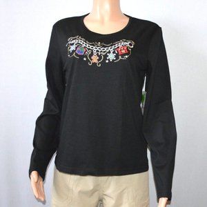 Cappagallo Women's T Shirt Top Embellished Christmas Embroidered Size Small